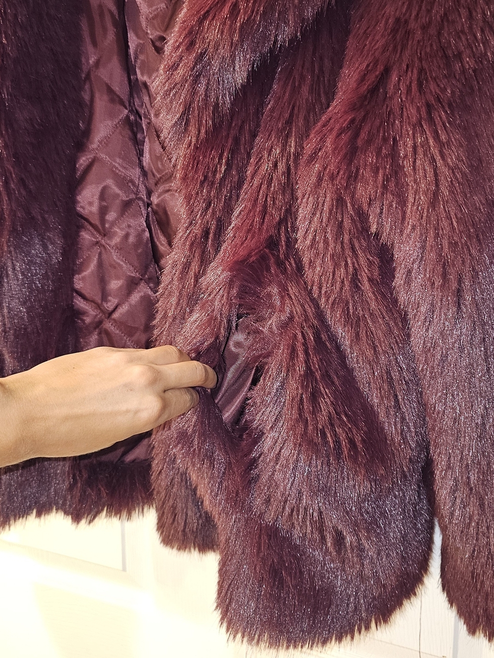 Michael Kors Women's Faux Fur Coat in Burgundy - Picture 2 of 5